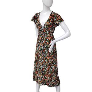 Vylette Floral Sun Dress Size Small V Neck Tie on Back and Side Zipper